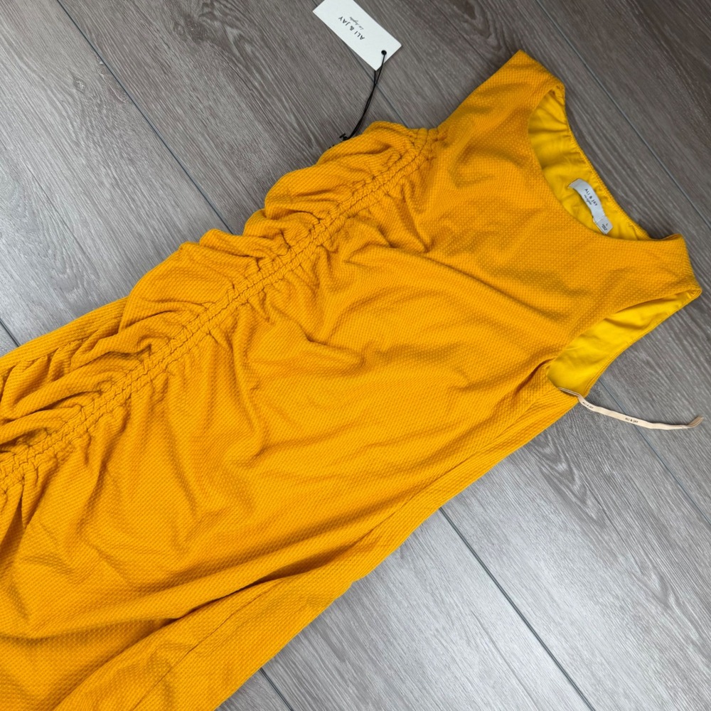 Ali & Jay Womens On The Rocks Sheath Ruched Side Mini Dress Mustard Yellow L
